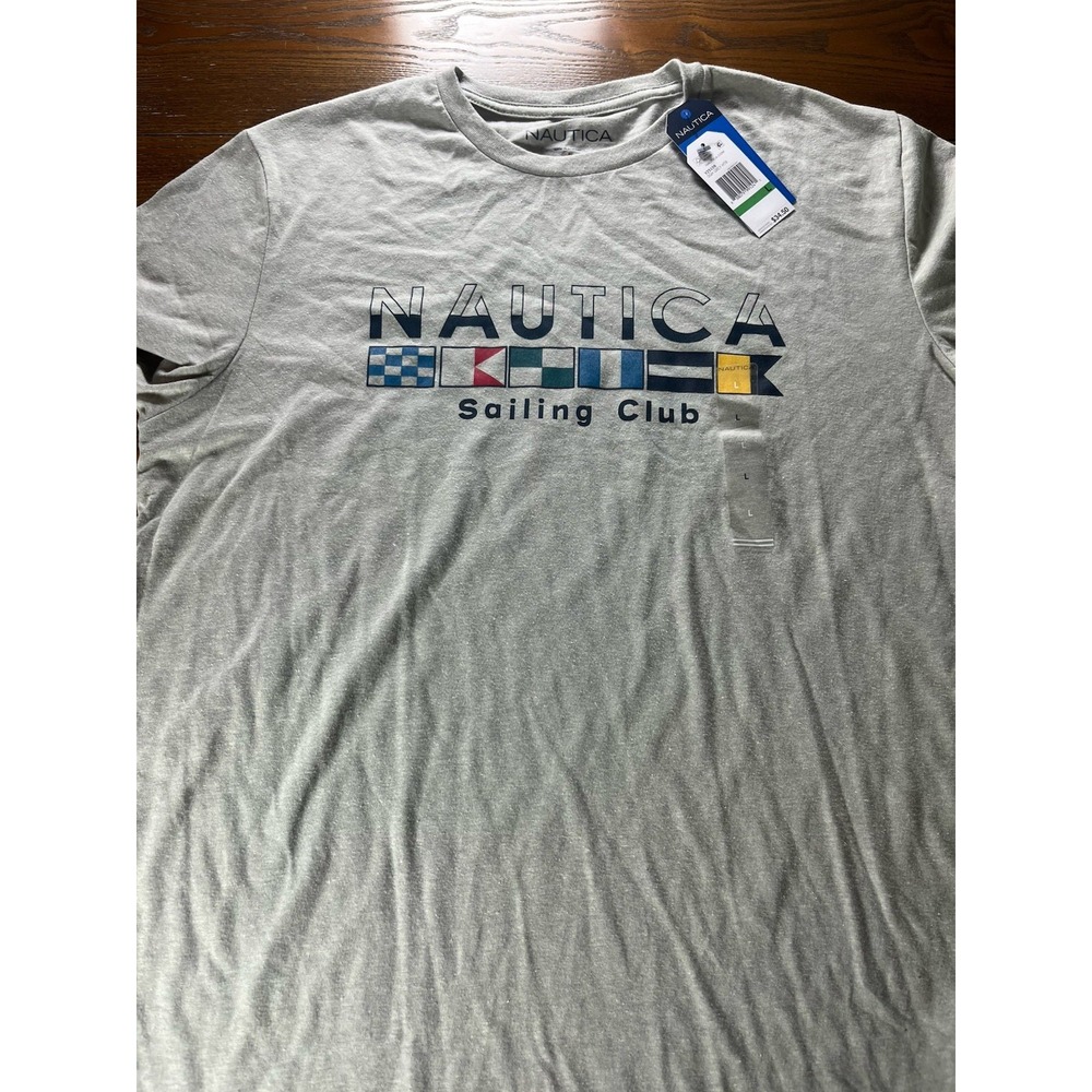 NEW Nautica Shirt Mens Large Heather Gray Sailing Club Boat Short Sleeve Tee